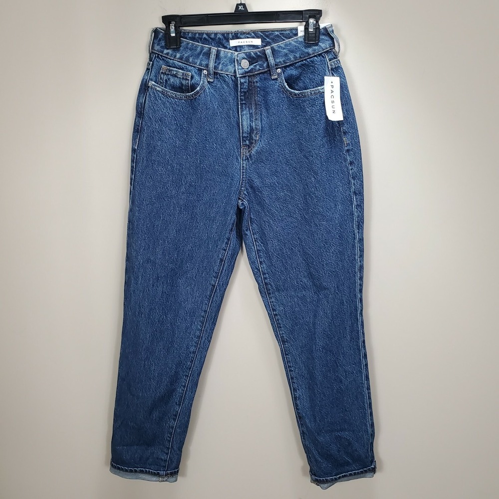 Pacsun Mom Jeans Med Wash Womens Sz 25 ankle crop blue cotton zip fly pockets‎